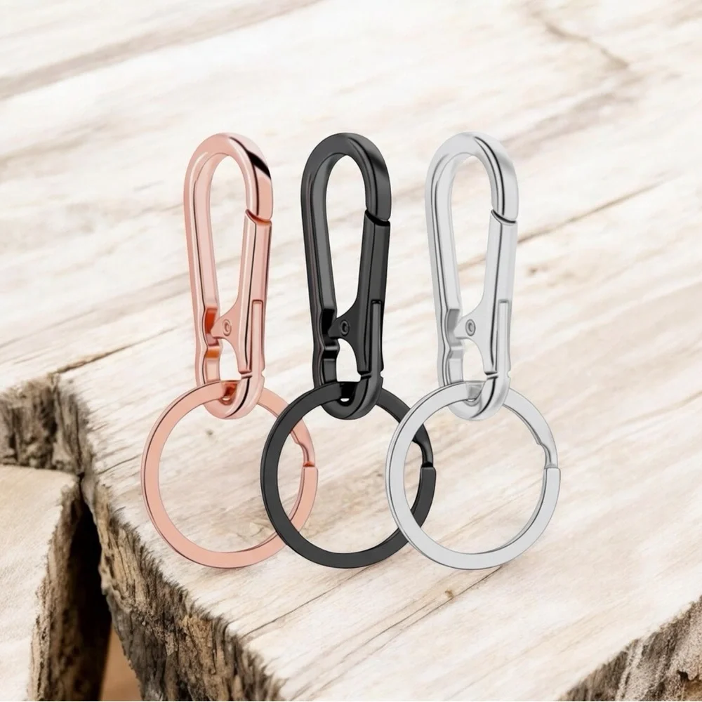 NEW 3-Pack Metal Key Chain Ring Clip Holder Silver, Rose Gold & Black
